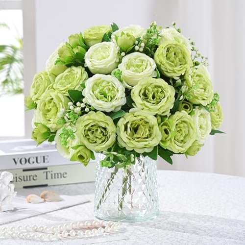 4 Packs Peonies Artificial Flowers, Mixed Green Silk Artificial Peonies - Image 2