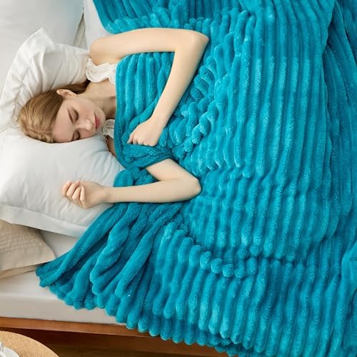 Bedsure Soft Full Size Fleece Blankets for Bed Teal 84"x90" - Image 4