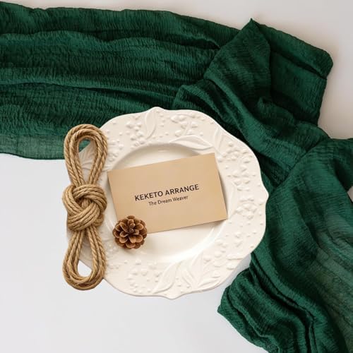 3Pcs Emerald Green Cheesecloth Table Runner 120 Inches for Party Home Decor - Image 5