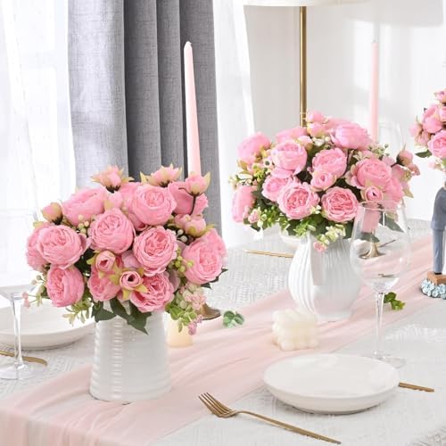8 Packs Peonies Artificial Flowers, Light Pink Silk Artificial Peonies - Image 5