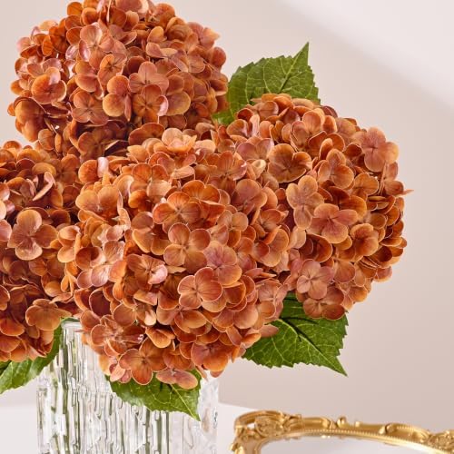 3Pcs 21in Latex Real Touch Hydrangea Artificial Flowers (Fall Orange) - Image 4