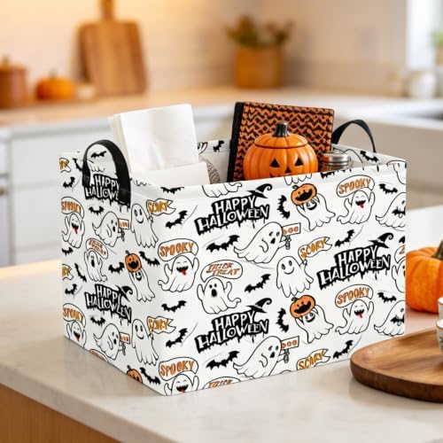 NTAO Gift Storage Basket Empty for Halloween, Storage Bin with Handles, Room Decor, Book Box(Spooky Ghost) - Image 4