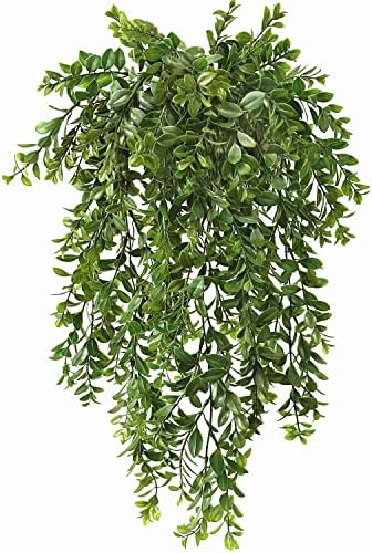 Fake Hanging Vines, Artificial Vine Plastic Green Leaves Plants UV Resistant Greenery Plant for Indoor Outdoor Garden Office Bathroom Decor Wedding Party Christmas Baskets DIY Decoration 2 Pack by PASYOU
