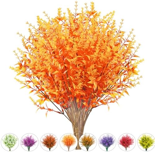 20 Bundles Artificial Fall Flowers for Outdoors,UV Resistant Fake Lavender Flowers Outdoor Faux Plastic Plants Flower for Indoor Outdoor Home Decoration(Gold Yellow) by NOVFIRE