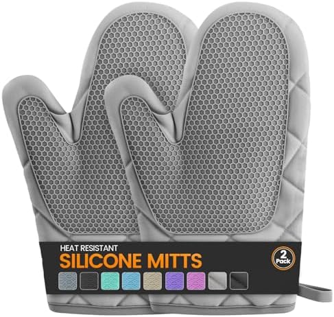 Silicone Oven Mitts, Heat Resistant 2PCS Oven Mitts with Soft Cotton Lining, Waterproof Non-Slip Grip Oven Glove, Kitchen Potholder Mits for BBQ, Baking, Cooking, 10.5Inch - Dark Grey by Unknown