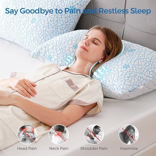 Pillows Queen Size 2 Pack Shredded Memory Foam, Adjustable Height Side Sleepers Pillow with Washable Cover for Back and Stomach Sleepers (Queen（2 Pack）) - Image 4