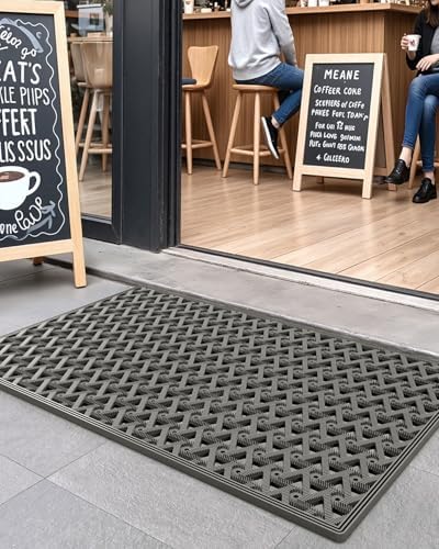 DEXI Front Door Mat Outside Entrance Rubber Floor Doormat, 19x30 Grey - Image 2