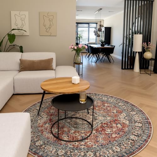 Lahome Oriental Washable Round Area Rug, Non-Slip Round Rugs 6ft Ultra-Thin - Image 4