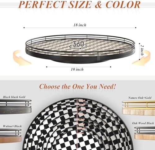 AMH18-Inch Black and White Checkerboard Lazy Susan Decorative Tray - Image 6