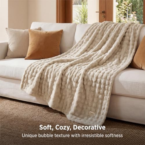 Bedsure Cloud Bubble Fleece Twin Blanket for Bed, Beige, 60"×80" - Image 3