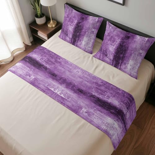 Bed Runner for King Size Bed, Purple Decorative Beds Runners and 2 Matching Pillow Covers Set, Retro Oil Painting Modern Abstract Art Aesthetics Beds Scarf Throw for Foot of Bedding Set for Hotel - Image 6