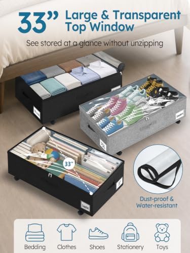 10-in 75L Low Profile Under Bed Storage with Wheels, 2 Pack,Black - Image 4