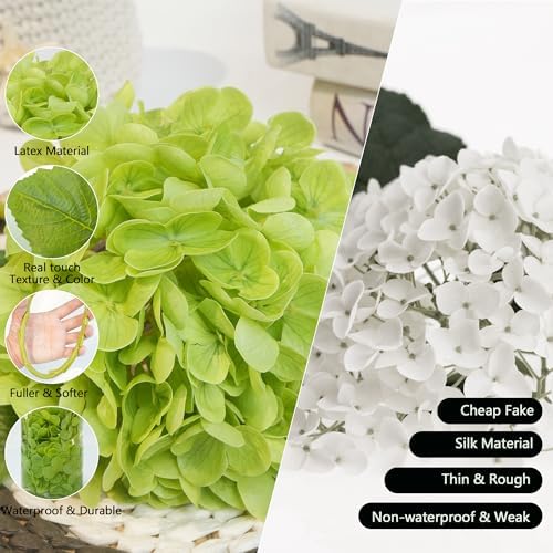 Jahe 4 Pcs Hydrangea Artificial Flowers, 20'' Tall Large Bloom Faux Hydrangea Flowers, Real Touch Fake Flowers, Bouquet Home Wedding Part Decor, DIY Floral Arrangement, Green - Image 3