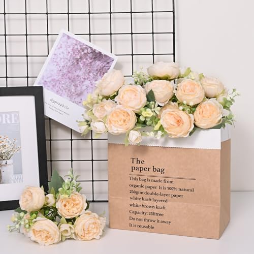 8 Packs Peonies Artificial Flowers, Champagne Silk Artificial Peonies - Image 3