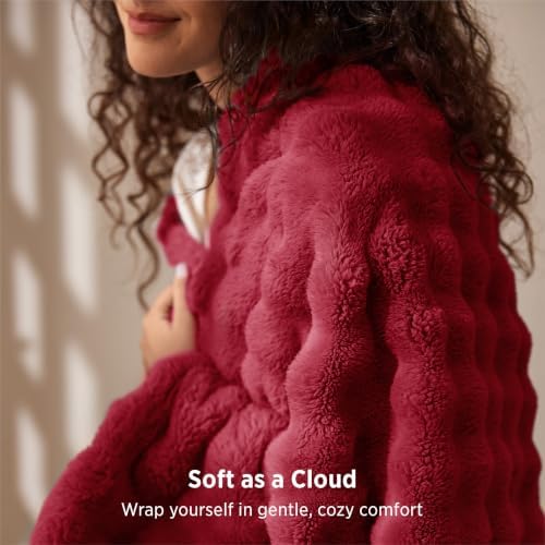 Bedsure Cloud Bubble Throw Blanket, Girls Room Decor, Red, 50"×60" - Image 2