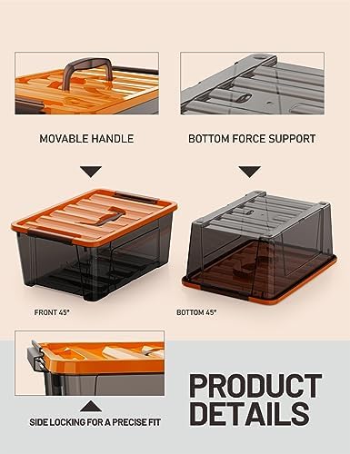 WYT 5-Quart Small Storage Container Bin with Orange Secure Lid and Black Clear Latch Buckles, Durable Plastic Stackable Nestable Organizin, 6-Pack - Image 3