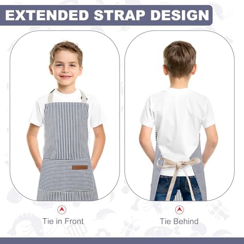 Stripes Kids Apron, Kids Cooking Aprons with 2 Pockets, Cute Kids Aprons for Cooking for Boys and Girls - Image 5