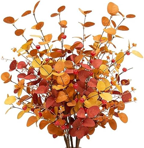 6 Pcs Aritificial Eucalyptus Stems Fall Decorations Leaves Spray Autumn Decorations with Fall Flowers Branches and Fall Plants for Fall Floral Arrangements by VGIA