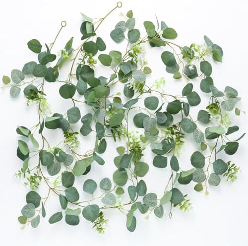 Mizii 2 Strands Artificial Vines Eucalyptus Garland 68" Fake Vine with Silk Leaves Green Garland Faux Hanging Plants Greenery Decoration for Bedroom Room Table Centerpieces Wedding Decor (Greenery) by Mizii