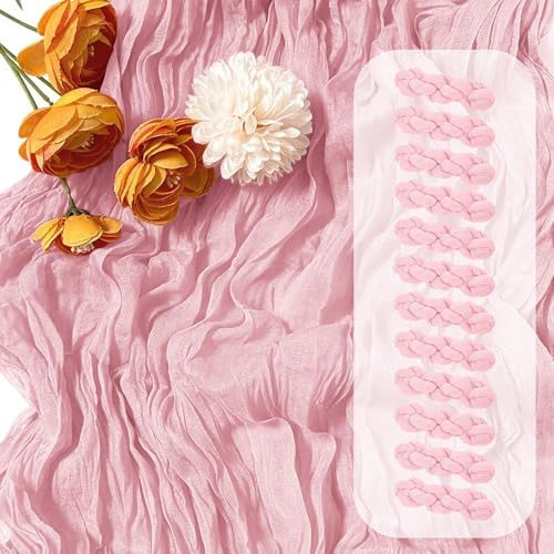 12 Pack Light Pink Cheesecloth Table Runner 17 x 108 Inch Gauze Table Runner Fabric Semi Sheer Cheese Cloth Table Decor Bulk for Rustic Romantic Wedding Baby Shower Table Decoration by Unknown