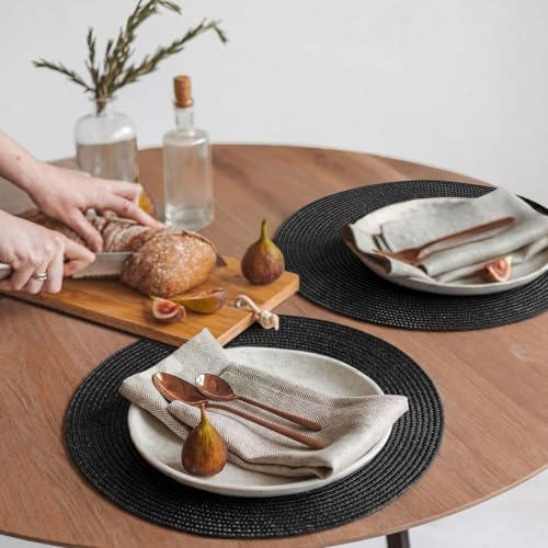 FunWheat Round Braided Placemats Set of 8 Place Mats for Dining Table Woven Washable Non-Slip Table Mats 15 Inch(Black,8pcs) - Image 6