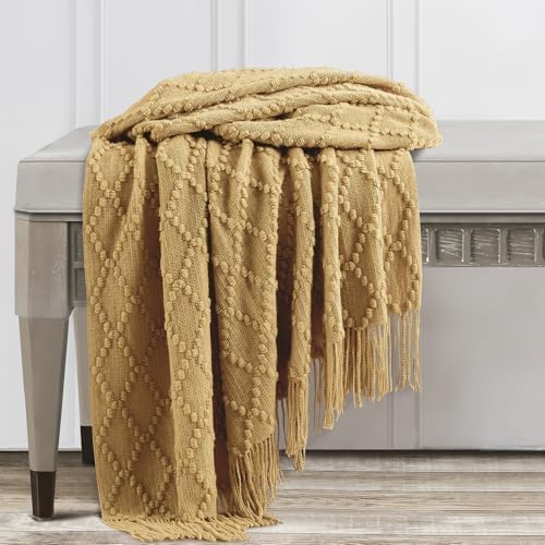 BOURINA Mustard Throw Blanket 50 x70 Inch Jacquard Throw Knitted Blanket - Image 5
