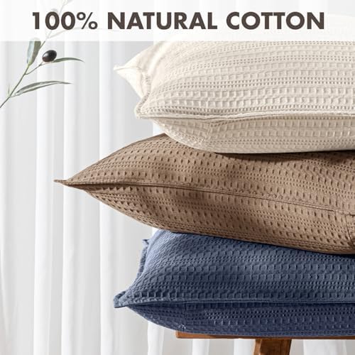 Decorative Waffle Pillow Shams King Size 20x36 Oatmeal 2 Pack - Image 3
