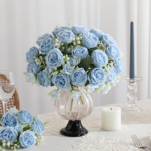 4 Bunches Peony Artificial Flowers Blue Flowers Silk Peonies Bouquets for Wedding Party Table Centerpieces Floral Arrangement Home Kitchen Decor - Image 3