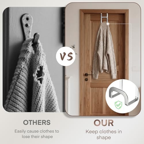 FYY 2 Packs Over The Door Hooks, Heavy Duty Door Hanger Hook, No Drill Wall Hooks for Hanging Coat, Towel, Bag in Bathroom, Closet Fits Most Doors Up to 1-7/8" Thickness （Silver） - Image 3