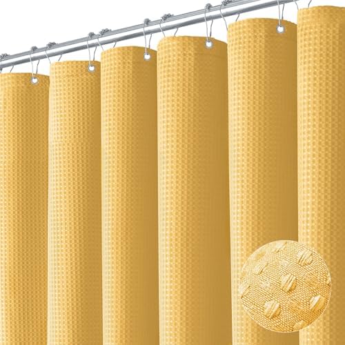 Dynamene Long Waffle Shower Curtain 256 GSM Heavy Fabric 72x78 Gold by Dynamene