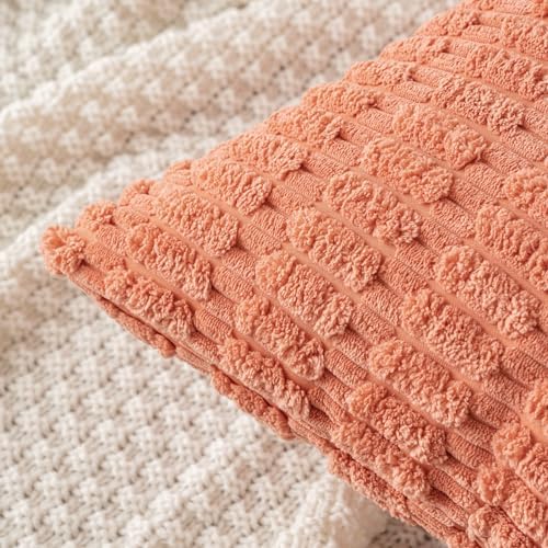 MIULEE Corduroy Decorative Throw Pillow Covers 18x18 Coral Pack of 2 - Image 5