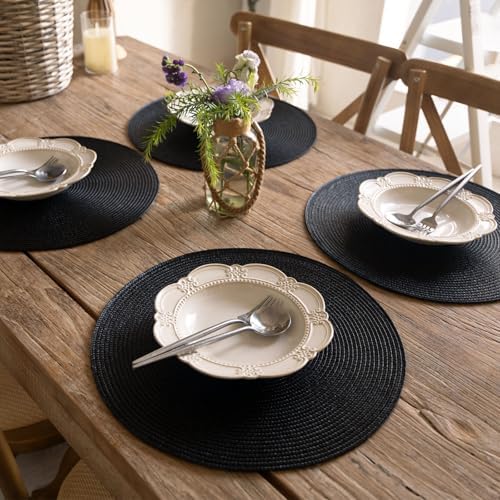 FunWheat Round Braided Placemats Set of 8 Place Mats for Dining Table Woven Washable Non-Slip Table Mats 15 Inch(Black,8pcs) - Image 5