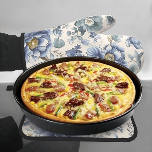 Chinoiserie Style Oven Mitts and Pot Holders Sets Blue Floral Trees Oven Mitts Heat Resistant Vintage Flowers Kitchen Gloves Hot Pads Two Piece Set for Cooking Baking Grilling BBQ - Image 7