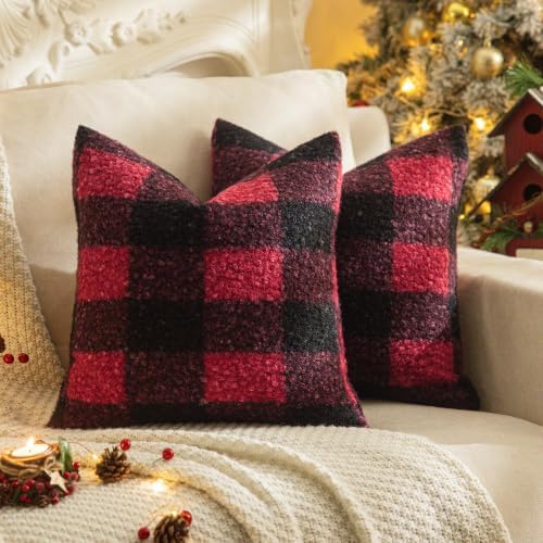 AQOTHES Red Black Plaid Christmas Throw Pillow Covers 18x18 Inch Set of 2 by AQOTHES