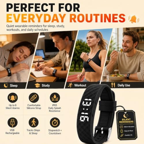 Vibrating Wristband Alarm Clock for Heavy Sleepers Vibration Wrist Bracelet Silent Watch Shock Loud with Wake Adults Wearable Deaf Shocking ADHD Vibrate Bands People Despertador Alarma - Image 2