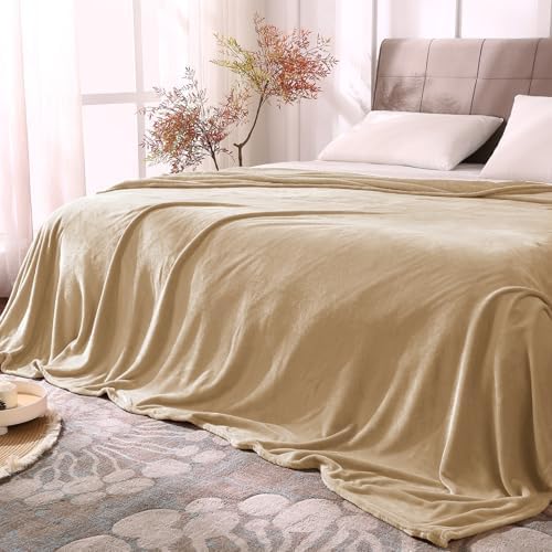 BEDELITE Fleece Blanket Soft Plush Queen Bed Blanket Light Camel 90"x90" by BEDELITE