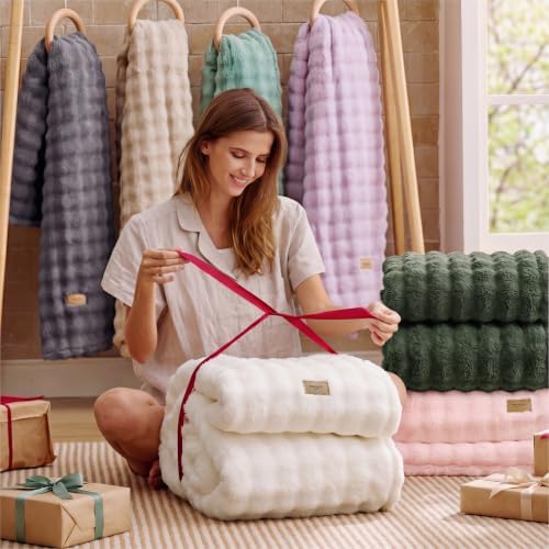 Bedsure Cloud Bubble Full Size Blanket for Bed, Olive Green, 84"×90" - Image 6