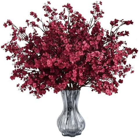 Waipfaru 6Pcs Fake Flowers Babys Breath Silk Artificial Flowers Gypsophila Bouquets Bulk Real Touch Fall Stems for Fall Thanksgiving Decor Autumn DIY Floral Arrangement Table Centerpieces, Wine Red by Waipfaru