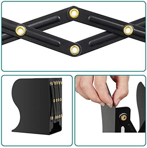 Hossejoy Adjustable Bookends, Heavy Duty Metal Book Ends, Expandable Bookcase Book Holder Stand Shelf Rack for Student Office Book File Organizer Storage, Extends up to 19 inches (Black) - Image 6