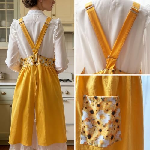 Cotton Linen Apron Cross Back Apron for Women with Pockets Pinafore Dress - Image 3