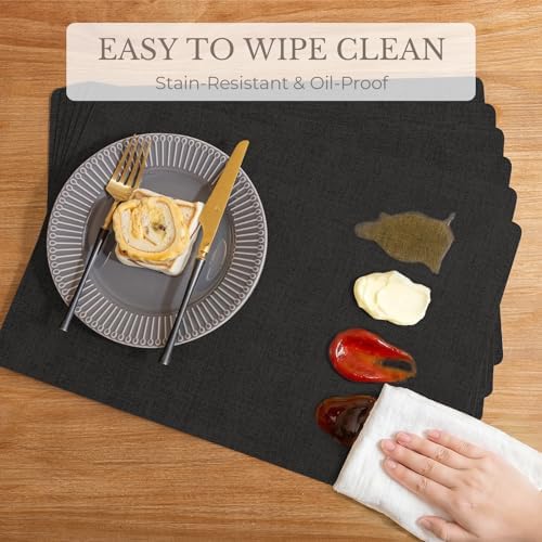 Romanstile Faux Leather Vinyl Placemats Set of 4, Black - Image 5