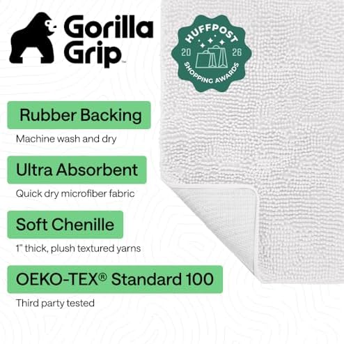 GORILLA GRIP Bath Rug Mat for Bathroom, Absorbent Chenille, 30x20 White - Image 2