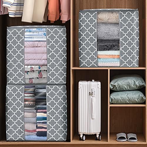 WISELIFE Storage Bags [3 Pack/100L] Large Blanket Clothes Organization and Storage Containers for Comforters,Bedding, Foldable Organizer with Reinforced Handle, Clear Window, Sturdy Zippers,Light Gray - Image 4