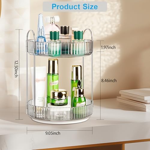360 Rotating Makeup Organizer, 2 Tier Lazy Susan Bathroom Counter Organizer, Skincare Organizers, Spinning Perfume Organizer & Vanity Organizer Countertop (Classic Grey, 2 Tier) - Image 3