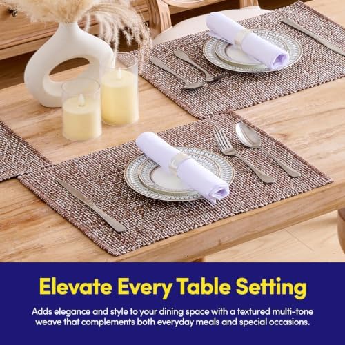 Sweet Home Collection 100% Cotton Placemats for Dining Room Rectangle Two Tone Woven Fabric 13" x 19" Soft Durable Table Mat Set, Set of 4, Chocolate - Image 2