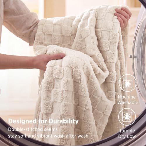 Bedsure Checkered Fleece Throw Blankets for Bed/Couch, Cream,50"×70" - Image 6