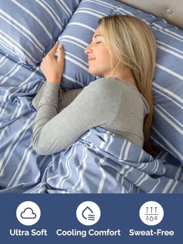 CGK Extra Deep Queen Single Fitted Sheet Only - Blue Stripes - Image 3