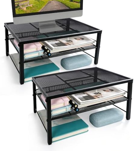COSYAWN Metal Monitor Stand Riser, 2-Tier Desk Organizer for Laptop, 2 Pack by COSYAWN