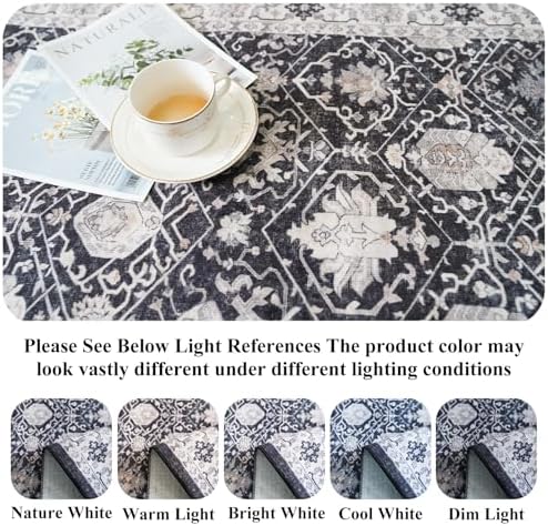 Washable 2x3 Entryway Area Rug: Vintage Soft Thin Door Mat with Non Slip Backing Water Resistant Carpet for Bedroom Low Pile Floor Mat for Kitchen Bathroom Easy Clean Rug for Family (2 X 3, Black) - Image 3