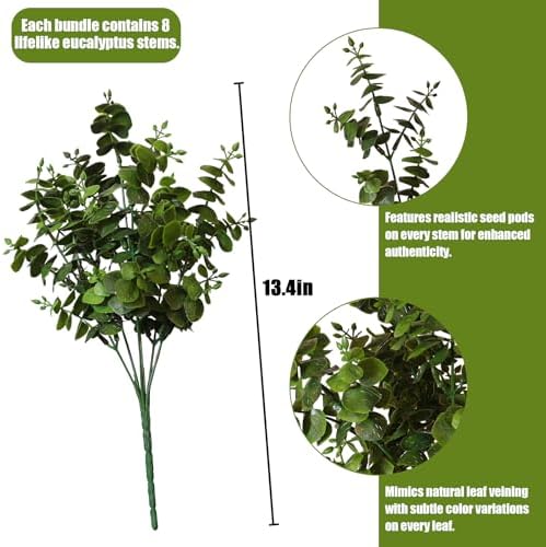 Artificial Fall Eucalyptus Plant – 8PCS Outdoor Fake Greenery, UV Resistant Fake Plants for Porch, Patio, Thanksgiving or Autumn Home Decor - Green Leaves - Image 3